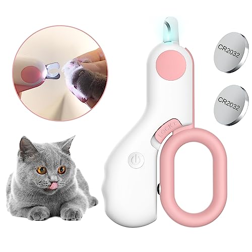 Pet nail clippers with LED Lights cat nail clippers for indoor cats nail trimmer clippers for small dog nail trimmers Cats rabbits nail clippers Bird Kittens (Pink) - color: Pink