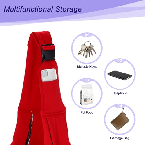 Dog and Cat Sling Carrier Up to 16.5 Lbs, Hand-Free Reversible Pet Sling Carrier with Adjustable Strap and Pocket, (Red, 1 Pcs) Intended for Hiking/Camping/Traveling - color: Red
