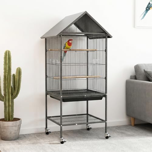 Garvee 50" h Bird Cage, Outdoor Large Parakeet Cage with Roof, Storage Shelf for Parakeets, Cockatiels, Lovebirds