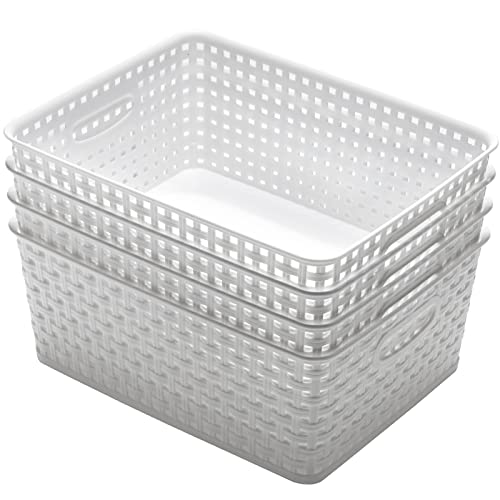 Eslite Plastic Storage Baskets for Organizing,11"X8.5"X4.7",Pack of 4 (White) - color: White