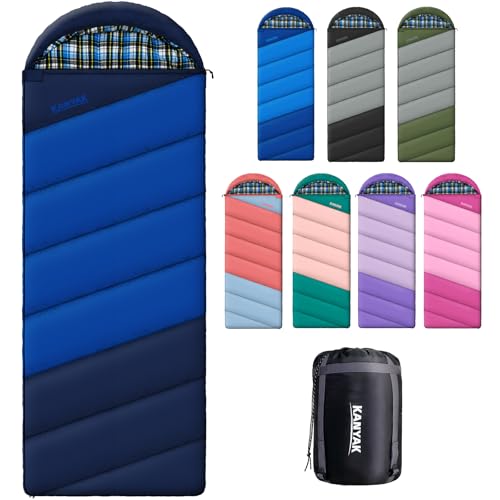 Cotton Flannel Lined Sleeping Bag for Adults Teens Kids, Cold Weather & Warm, 3 Seasons, Lightweight Compact Camping Essentials Equipment, Hiking, Outdoor, Travel - color: Navy Blue