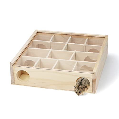 Wontee Wooden Hamster Tunnel Maze with Cover, Hideout & Tunnel Exploring Toys for Dwarf Hamsters Mice Small Gerbil