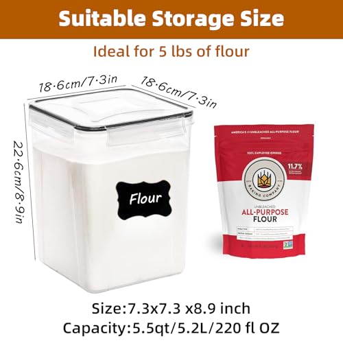 4pc 5.2L Large Airtight Plastic Canisters with Lids, Cups & Labels | 4pk 5.2L airtight containers block moisture. Stackable bins fit rice, flour and all baking pantry supplies - size: 4 pcs(5.2L)