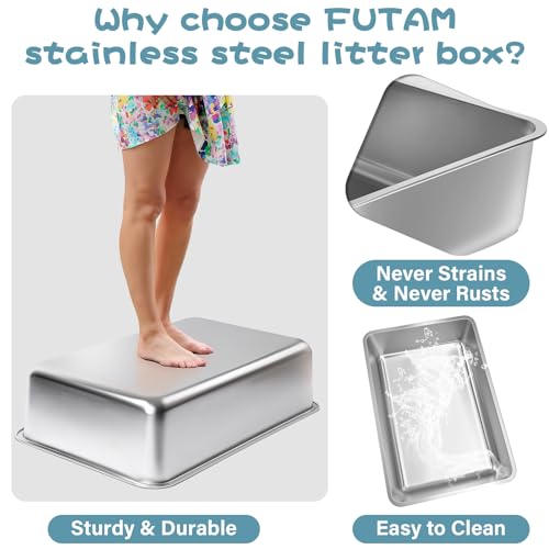 Stainless Steel Litter Box, 17.7"x13.8"x6" Medium to Large Metal Litter Box for Kitty/Cat/Rabbits, Easy to Clean, Non Stick Litterbox No Smell for Adult Cats - size: Medium(17.7"x13.7"x6")