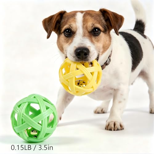 2PCS pet Bell Ball Toy,Suitable for Dogs, Cats, and Other Animals. Safe and Durable, bite-Resistant Design, Promotes Activity, an Essential Daily Plaything for Pets. (Green and Yellow) - color: Green and Yellow