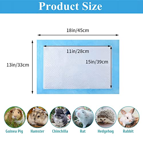 Rabbit Pee Pads Disposable Cage Liners Absorbent Leak-Proof Diaper Mat Small Animal Toilet Potty Training for Squirrel Guinea Pig Ferret Hedgehog Hamster Chinchilla Puppy (100PC, Blue) - size: 13''x18''- 100 Counts