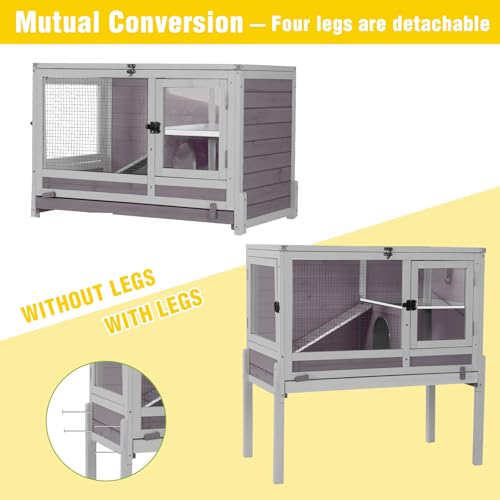 Aivituvin 2-Story Indoor Rabbit Hutch Guinea Pig Cage with Stand, Wooden Bunny Cage Small Animal Cages with Chew-Proof Ramp, Pull-Out Tray & Leakproof PVC Layer (Grey) - color: (Grey)