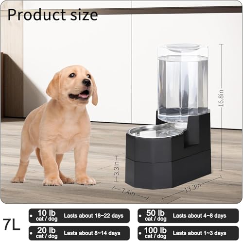 Sfozstra 7L Raised Dog Water Dispenser: Comfortable Drinking | Gravity Water Dispenser/Better Drinking Posture/Medium Dogs/304 Stainless Steel Bowl/Spill Resistant Base/Dishwasher Safe - color: Black, size: 7L Raised