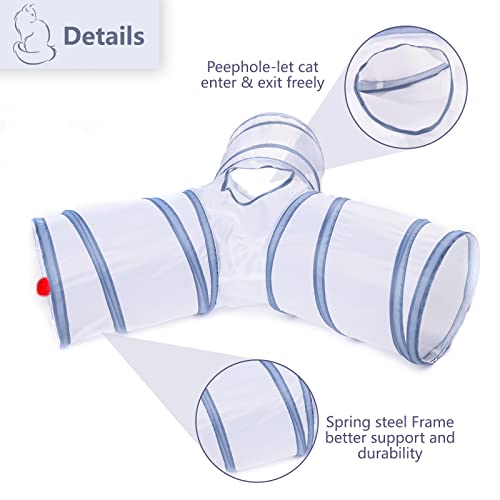 Cat Tunnel, Collapsible Tube with 1 Play Ball Toys, 3 Ways Tunnels for Indoor Cats, Puppy, Kitty, Kitten, Rabbit (White and Gray) - color: Y Shape White & Gray