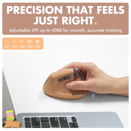 X9 Performance Wireless Vertical Ergonomic Mouse - Click with Capybara - (BT + 2.4G) Up to 4000 DPI, 6 Button, Rechargeable - Bluetooth Ergonomic Vertical Mouse Wireless - for Mac and PC - Brown - color: Brown