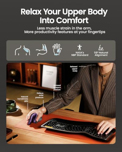 ProtoArc EM11 NL Wireless Ergonomic Mouse, Rechargeable, Black Purple | 58° vertical design supports a natural wrist posture, connect 3 devices via Bluetooth/2.4G USB-A, 500mAh USB-C rechargeable. - color: Black Purple