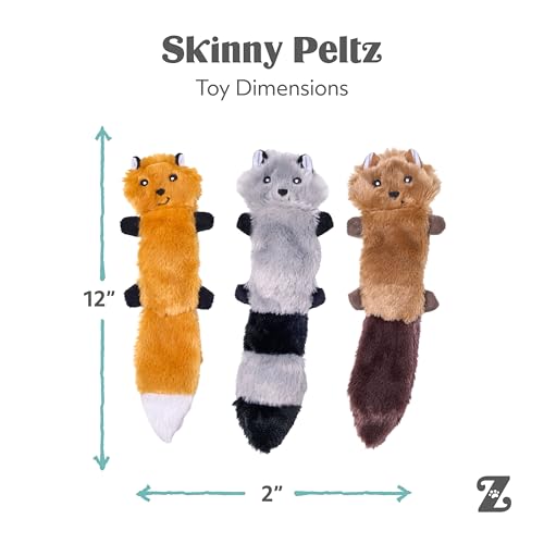 ZippyPaws Skinny Peltz No Stuffing Dog Toy Pack to Keep Them Busy - 11" | For Small and Medium Dogs, Squeaky Pet Toys, Unstuffed Chew Toys, Soft Plush Variety Pack, Fox, Raccoon, and Squirrel - style: Fox, Raccoon, Squirrel