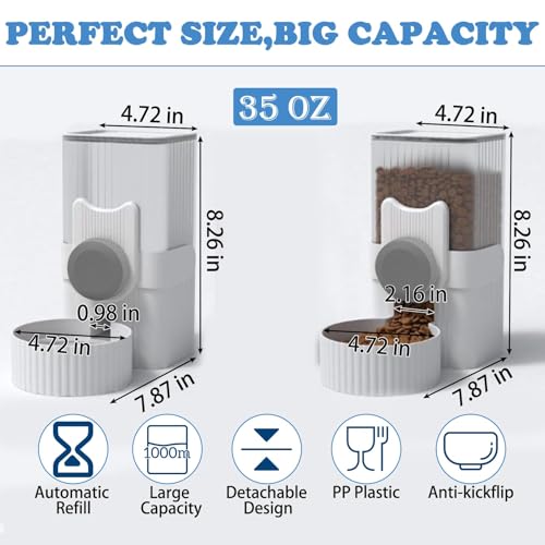 kathson Rabbit Gravity Auto Feeder Set 35oz Hanging Automatic Food Water Dispenser Cage Automatic Feeder Set for Rabbit Chinchilla Guinea Pig Hedgehog Ferret Kitty Puppy (Grey) - color: Gray