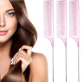 Leinuosen 3 Pack Rat Tail Comb Carbon Fiber,Clear Pink | Steel Pin Tail for Sectioning, Heat Resistant Teasing, Pick Comb for Women Wig Styling, Fishtail Design for Salon Updos - color: Clear Pink