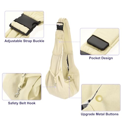 Dog and Cat Sling Carrier Up to 16.5 Lbs, Hand-Free Reversible Pet Sling Carrier with Adjustable Strap and Pocket, (White, 1 Pcs) Intended for Hiking/Camping/Traveling - color: White