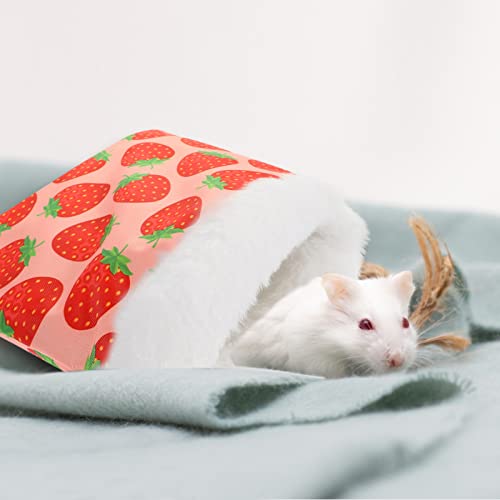 POPETPOP Hamster Sleeping Bag : Winter Warm Hamster Snuggle Sack Strawberry Printed Small Pet Nest for Ferret Hedgehog, 7.86X6.29X0.39in