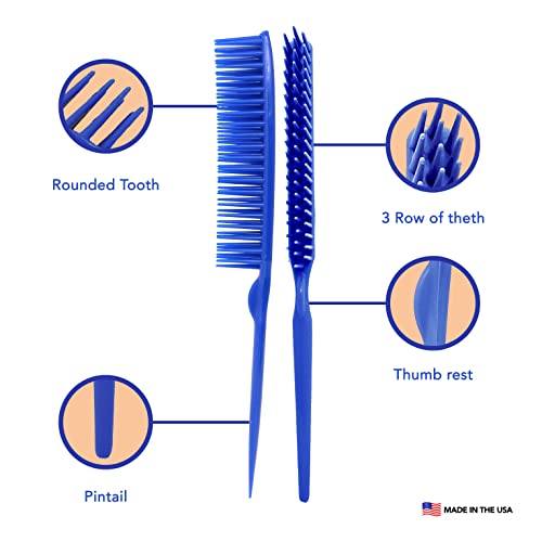 Allegro Combs 60 Parting Three Row Combs Salon Hairstylist Hairdresser Detangle Combs For Natural Hair And Wigs For Curly Hair Made In The Usa 2 Pcs. (Royal Blue) - color: Royal Blue