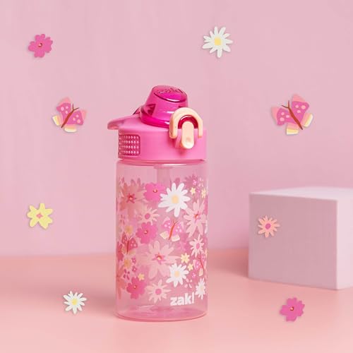 Zak Designs Flower Power Sage 16oz Leak-Proof Straw Kids Water Bottle - color: Flower Power, size: 16 Ounces