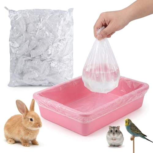 100 Pack Disposable Guinea Pig Cage Liners, Large Rabbit Litter Box Liners with Elastic Edges, Leak-Proof PE Plastic Film for Small Animal Tray Pans (Fits up to 16.53" x 24")