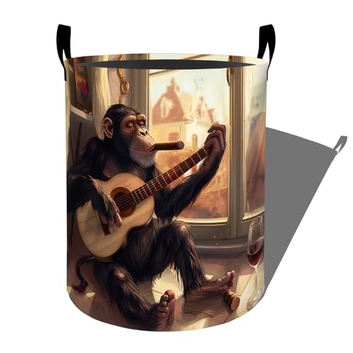 Relaxed Monkey Guitar Sunset Wine Laundry Basket, Dorm Nursery Foldable Laundry Hamper Organizer for Bathroom Decor, Toy Clothes Storage Box for Bedroom 19.7x15.7 Inch - style: Monkey27