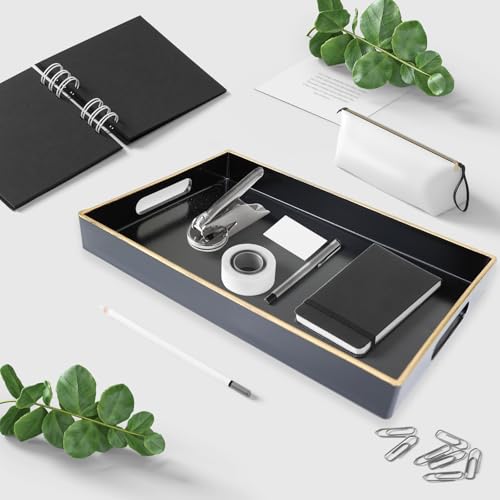 Spsyrine Black Bathroom Vanity Tray with Handles for Dresser Tops, Countertop, Perfume Decorative Tray, 11.8” * 7.87” *1.37” - color: Black