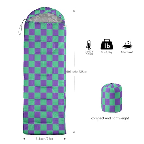 Sleeping Bags for Adults and Kids Backpacking Camping Sleeping Bags for Girls and Boys Lightweight Waterproof Cold/Warm Sleeping Bag for All Season - color: Blud and White Check
