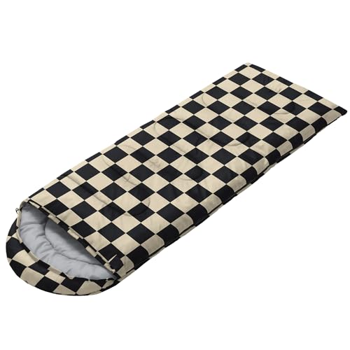 Sleeping Bags for Adults and Kids Backpacking Camping Sleeping Bags for Girls and Boys Lightweight Waterproof Cold/Warm Sleeping Bag for All Season - color: Black and White Check
