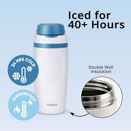 NOOVA Insulated Water Bottle Leak-Proof Insulated Stainless Steel Tumbler with Straw Sports Water Bottle Cold 24h Hot18h Thermos Travel Gift Beach Gym Accessories for Women Men Kids Cup 16oz Sand Teal | Leak-Proof, Stainless Steel, Cold 24h Hot 18h, Therm