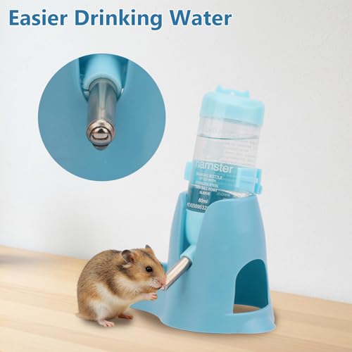 Litewoo 3 in 1 Hamster Water Bottle Small Animal Water Bottle with Food Container Base Hut Hanging Pet Automatic Feeding Drinking Dispenser for Dwarf Hamster Rats Mouse Gerbil Mice - color: Blue, size: 80ml