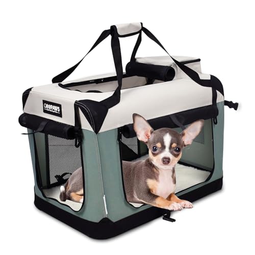JESPET Soft Dog Crates Kennel for Pets, 3 Door Soft Sided Folding Travel Pet Carrier with Straps and Fleece Mat for Dogs, Cats, Rabbit, Indoor&Outdoor Use(5-Shale Green, Small(24"L x 16.5"W x 16.5"H)) - color: 1-Shale Green