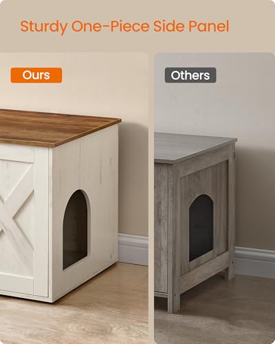 Feandrea Cat Litter Box Enclosure, Litter Box Furniture Hidden, Indoor Cat House, End Table, 27.6 x 19.7 x 19.7 Inches, Rustic White and Honey Brown UPCL022K02 - color: Honey Brown + Rustic White, size: M（27.6"L x 19.7"W x 19.7 "H）