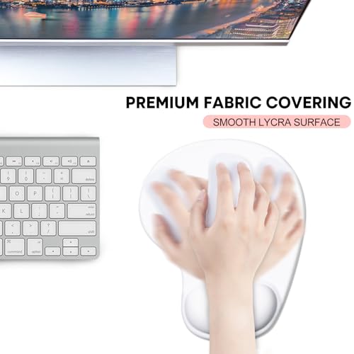 JIKIOU Ergonomic Mouse Pad with Gel Wrist Rest 2 Pack, Portable Small Blank | Upgraded-Prevent Gel Leakage, Ergonomic Design for Pain Relief, Cooling Gel filled, Smooth Lycra Surface, Non-Slip PU Base - color: 06White