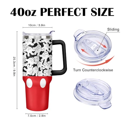 40oz Cartoon Mouse Tumbler with Handle and Straw Lid | Stainless Steel Insulated Tumbler, BPA FREE Travel Coffee Mug Cup for Car Cold and Hot - Birthday, Christmas Gift - color: Palm, size: 40 Ounces