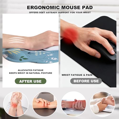 Flowers Mouse Pad with Gel Wrist Support, Smooth Surface Ergonomic Mouse pad, Non-Slip Pain Relief Desk Mat for Gaming, Work & Office Desktop 2 - color: Flowers 2
