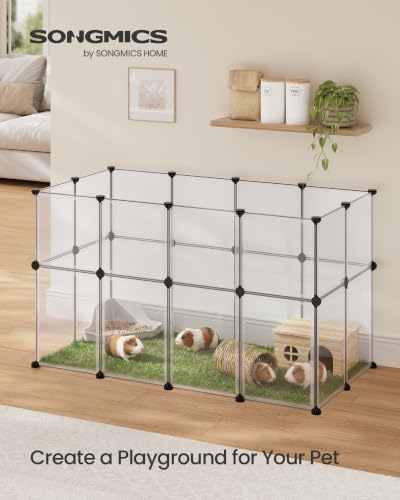 SONGMICS Clear Pet Playpen, Modular Plastic Enclosure | DIY Transparent Fence, Indoor Exercise Pen, 47.2 x 23.6 x 27.6 inches, White, DAMION Collection ULPC008W101 - color: White, size: 24 Panels - 47.2"L x 23.6"W x 27.6"H