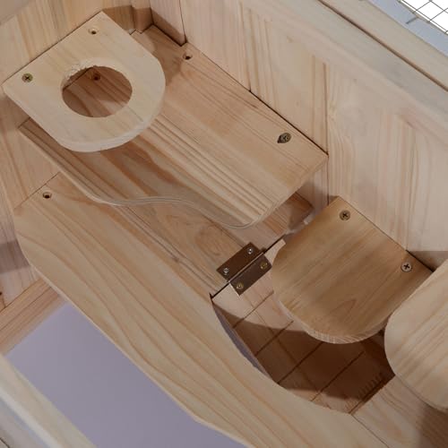 PawHut 2-Level Hamster Cage, Mouse Cage for Chinchillas, Natural | Mice and Rat House, Small Animal Habitat, Front Door, Shelf, Ladder, Openable Top - color: Natural Wood