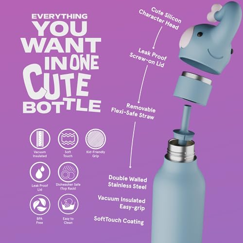 asobu Bestie Water Bottle, Cute Collectible Character, Leak Proof, BPA Free | 16 oz, Stays Cold 24 Hours, Double Wall Vacuum Insulation, Food Grade Stainless Steel, Spill Resistant, Great Gift Idea - color: TOLANI THE ELEPHANT