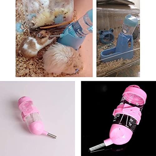 3 in 1 Hamster Water Bottle + Flying Saucer Exercise Wheel for Dwarf Hamster Mouse Rat Hedgehog (Pink, 80ml)