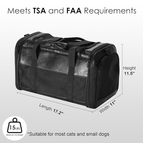 Fashion Leather Dog Carrier, Airline Approved Cat Carrier Soft Sided Pet Bag Carrier Purse for Puppy Kitten Small Animals Black - color: Black