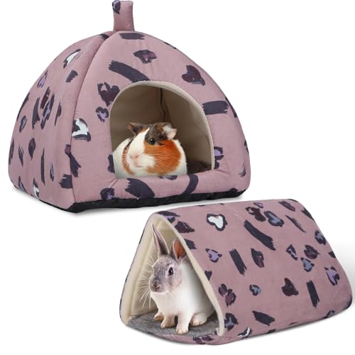 2-Pack Guinea Pig Hideout with Tunnel, Warm Lightweight Small Animal Bed, Easy to Clean Guinea Pig Bed for Rabbits Hamsters Chinchillas - color: PinkHeart