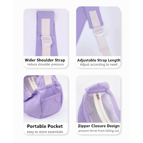 Ferret Sling Carrier - Pet Carrying Bag with Adjustable Strap Hands Free Shoulder Bag Crossbody Travel Slings Soft Small Animal Bonding Pouch Front Backpack for Ferret Rabbit Puppy Kitten (Purple) - color: Purple