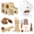 20 Pcs Hamster Cage Accessories Set, Includes 9.5" Silent Hamster Wheel, Maze Wooden House, Water Bottle Stand, Food Bowl & 16 Natural Chew Toys – Habitat Accessories for Hamster, Gerbil & Mouse