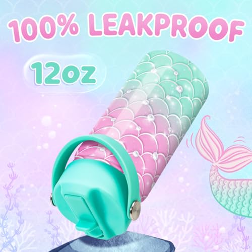SANDJEST Mermaid Water Bottle - Kids Water Bottle with Straw Lid - 12 Oz Insulated Stainless Steel Water Bottles for Kid Girl - Travel Cup for School Sports - color: Mermaid 1