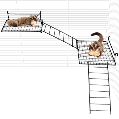 BNOSDM 4 PCS Sugar Glider Toy Stainless Steel Platform Squirrel Perch with Climbing Ladder Small Animals Cage Accessories for Guinea Pig, Chinchillas, Gerbils, Mice, Rats, Mouse - color: Black