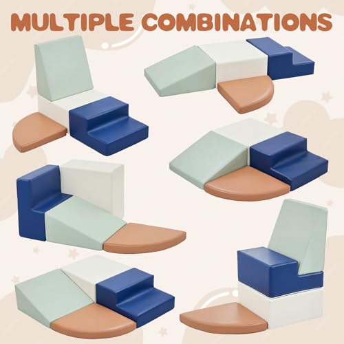 Sumbababy Climbing Foam Blocks for Toddlers: Waterproof Pu Leather Soft Climber - 4 Pcs Toddler Indoor Climbing Toys - Kids Outdoor Playground Playset Best Gift Preschool Daycare Supplies（Blue/Brown） - style: Blue/Brown