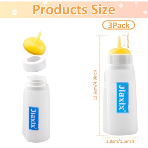 3 Pack Kitten Silicone Bottle Feeding Kit, Medium Flow, Yellow, 75ml, BPA Free, Anti-Colic, Dishwasher Safe - color: Yellow, size: Medium