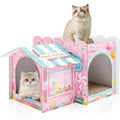 Lineshading 2 Story Cardboard Cat House with Scratcher Pad, Multi Level Durable Cat Scratcher House for Small Kitten Bunny Rabbit Animals Christmas Birthday Gift(17x12x10,Confectionery) - style: Confectionery