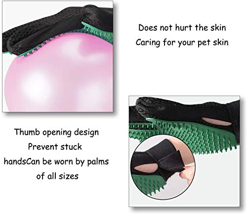Gentle Deshedding Pet Grooming Mitt - Efficient Hair Remover Brush for Dogs, Cats, Horses with Long & Short Fur (1 Pair) - color: Green