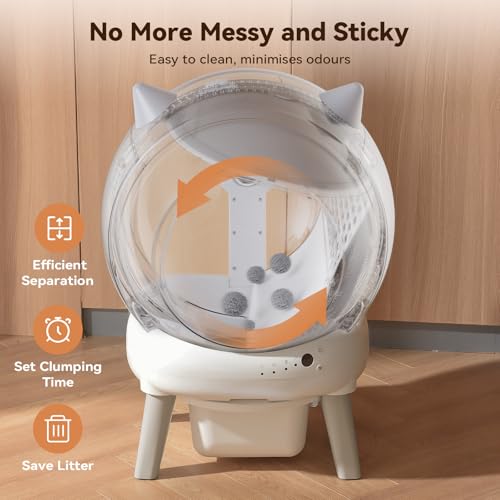 Automatic Litter Box, ZHMZ Self Cleaning Litter Box for Multiple Cats, Large Space Auto Robot with Dual Safety Sensors, Odor-Control with Mat,2 Roll Garbage Bags,Ivory White - color: Ivory White