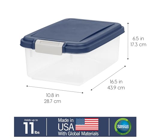 IRIS USA Dog Food Storage Container, Up to 11 lbs, Navy, Made in USA | BPA-Free, Airtight Seal, Best for Cat Food, Bird Seed, Chicken Feed, Pet Toys, Treats, Pellets - size: 11 lbs